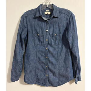 Ann Taylor Loft The Softened Denim Shirt Women's XS 100% Cotton Button Up Blue